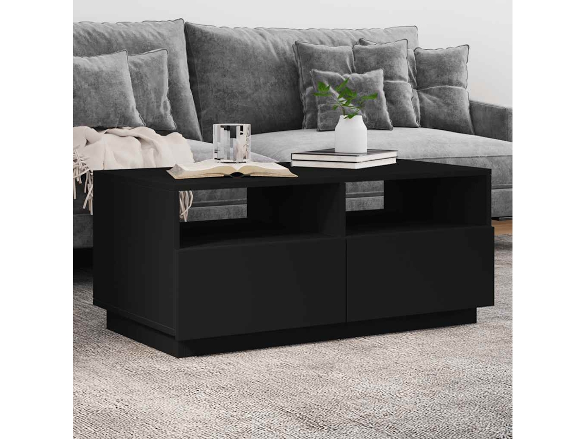 Vidaxl Mesa De Centro Com Luzes Led 90x49x40 Cm Preto