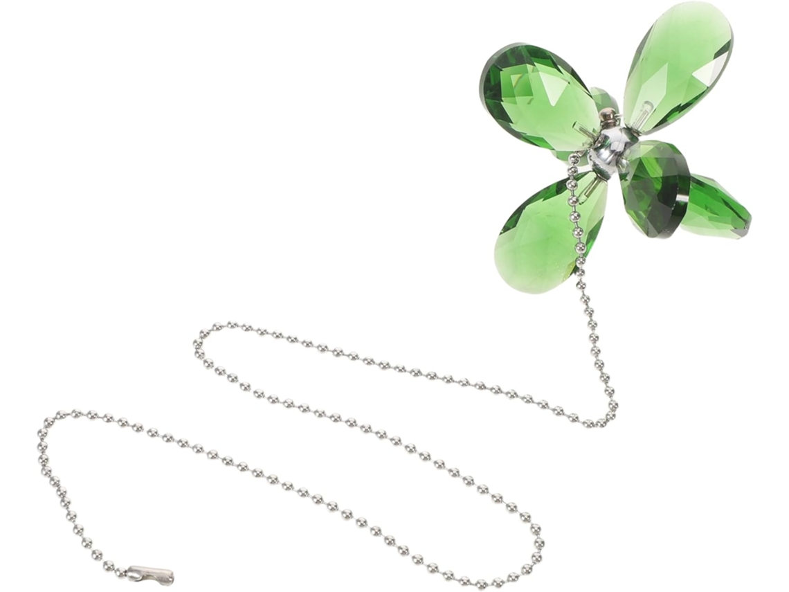 Corrente Decorativa Verde-clara Para Ventilador De Teto Com Pingente De Folha E Cristais.