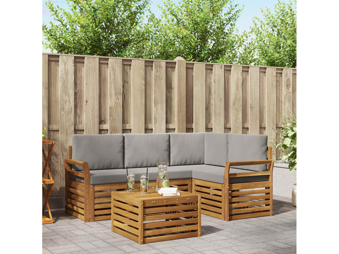 Vidaxl Conjunto De Sofás Para Exterior 5 Pcs Cinza Natural E Claro
