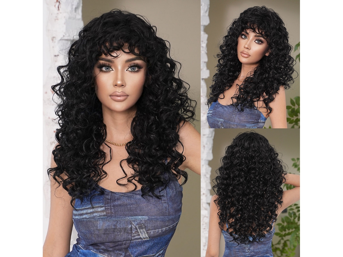 Peruca De Cachos Afro Naturais Com Franja, Cabelo Sintético Resistente Ao Calor Para Mulher, Perfeita Para Cosplay, Festas E Uso Diário