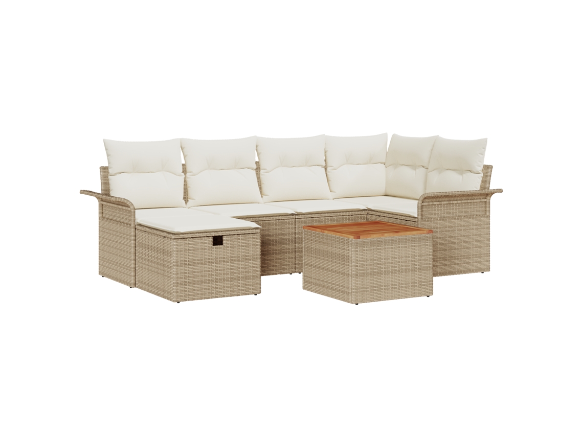 Conjunto 7 Conjunto De Sofá De Jardim Vidaxl Bege Vime Pe (55 X 55 X 37 Cm)