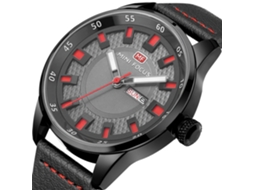 Relógio masculino de quartzo com pulseira de couro, à prova d'água, modelo Mini Focus casual, vermelho e preto.