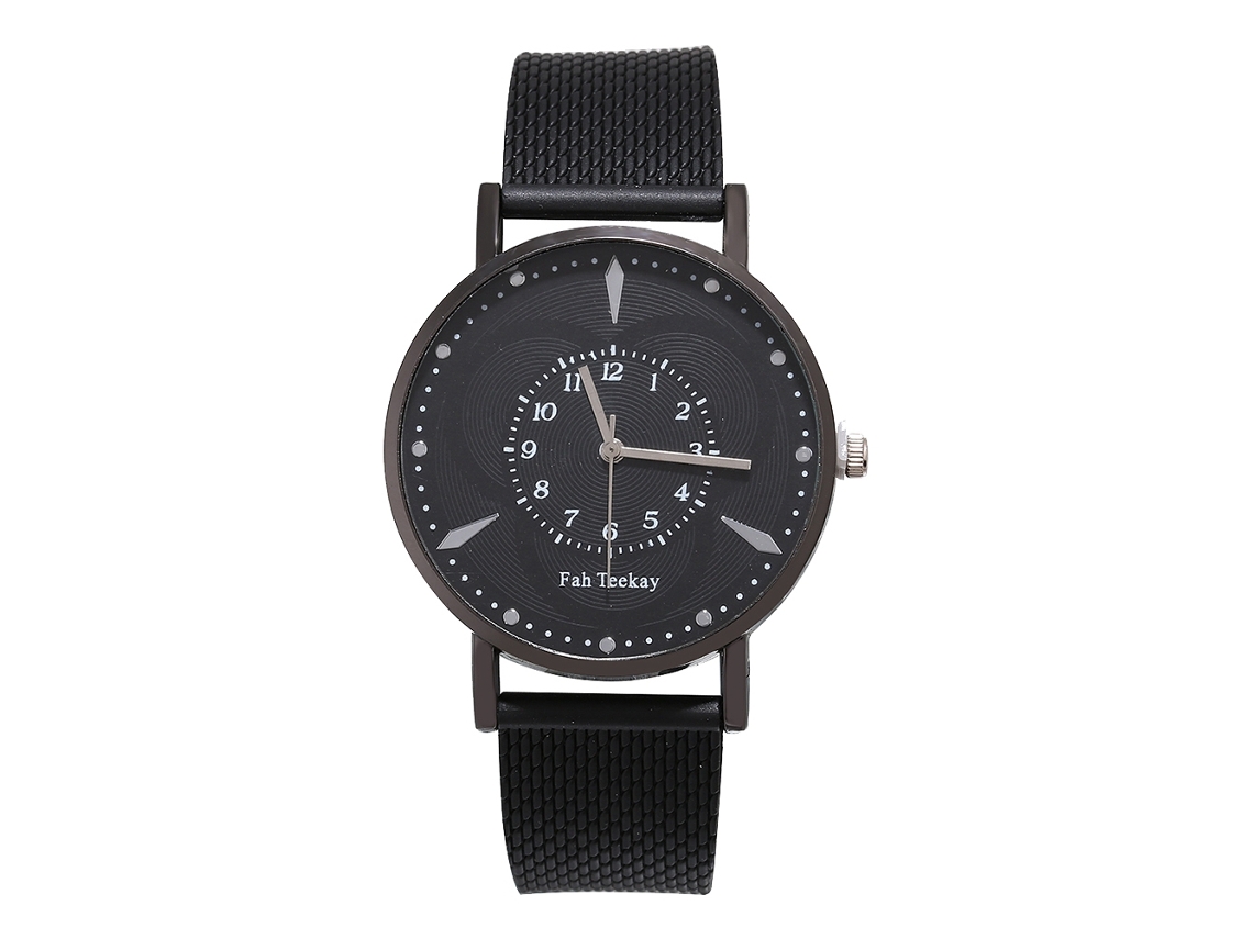 Reloj De Pulsera Para Hombre Cuarzo Con Correa De Malla Dial Redondo Casual Zhoulianfa Negro