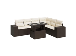 Conjunto de 7 Sofás de Jardim com Almofadões Vime Pe Castanho MAISON EXCLUSIVE (7 pcs)