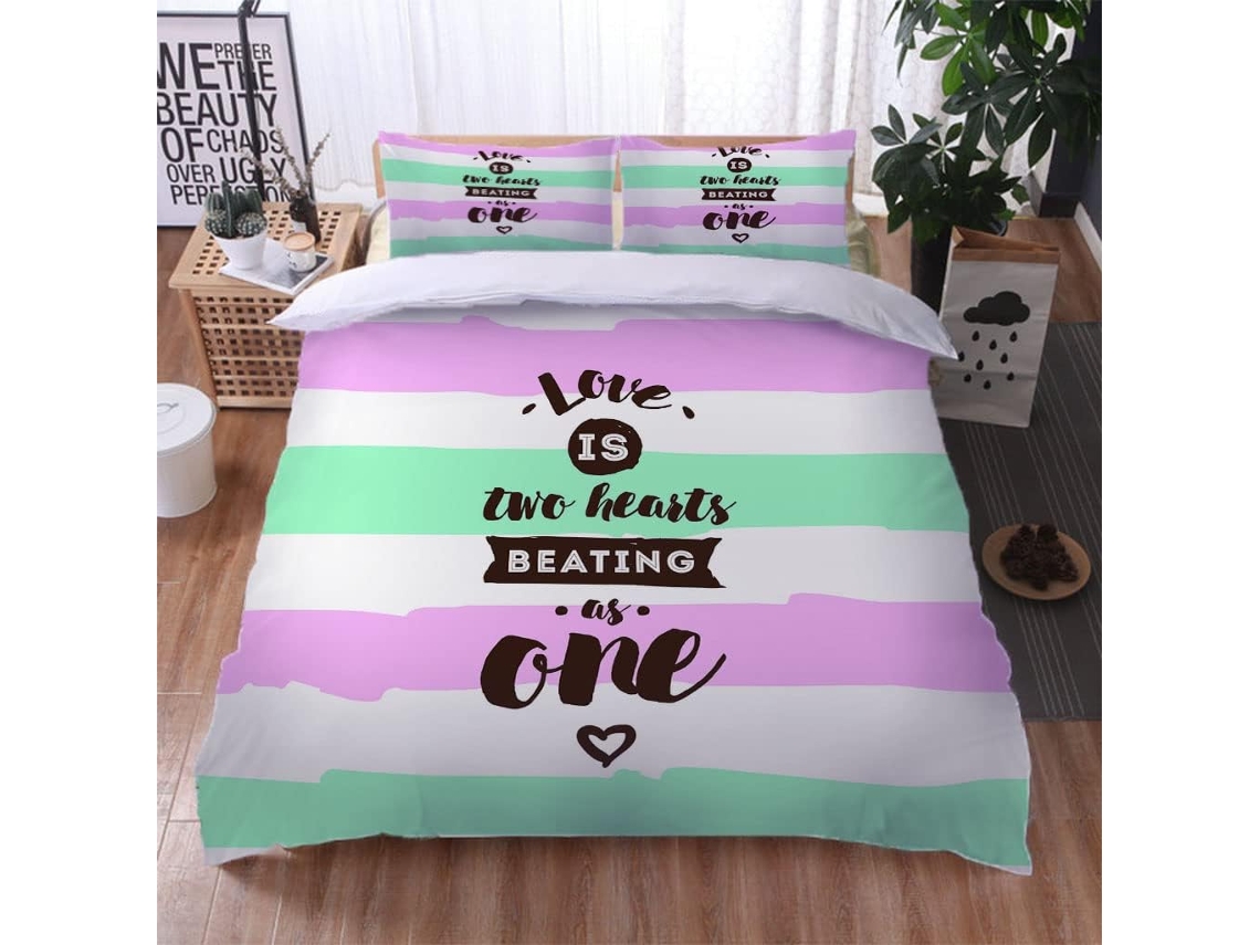 Capa de Edredom com Estampa 3D Listras Rosa em Microfibra Fronha 220x240cm