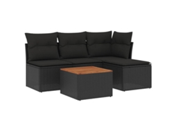 Conjunto de 5 Sofás de Jardim com Almofadões Vime Pe Preto MAISON EXCLUSIVE (N/A)