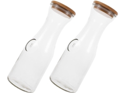Conjunto De 2 Copos Vidro Transparente 1 Litro 34oz, Próprios Para Lava Louças, Com Tampa De Bambu, Boca Larga E Base