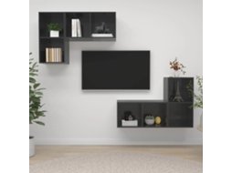 Vidaxl Armários De Parede Tv 4 Pcs Derivados Madeira Cinza Brilhante