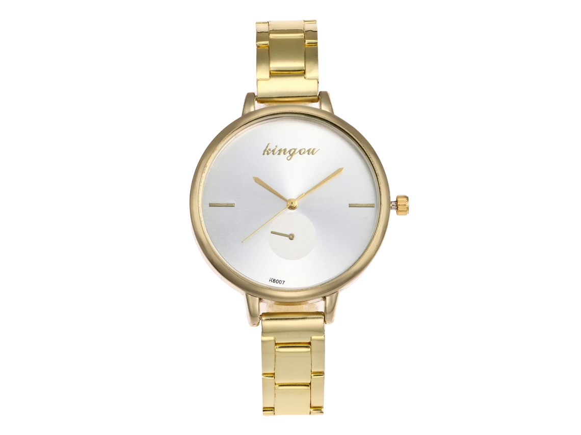 Relógio de Pulso Feminino de Aço Inoxidável Estilo Simples Esfera Redonda Quartzo Ouro