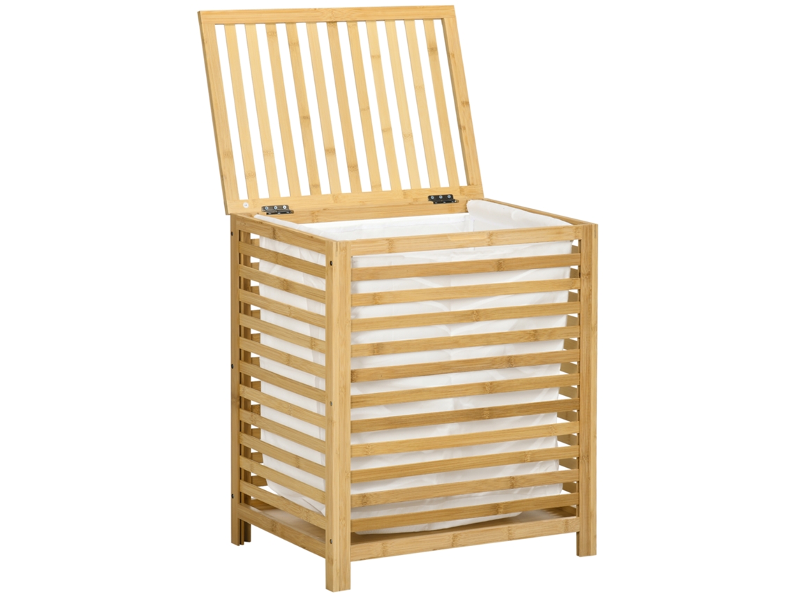 Cesto de Roupa de Bambu (saco Removível, Resistente À Água, Natural + Bege)
