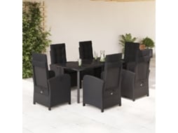 7 Pcs Conjunto De Jantar P/ Jardim C/ Almofadões Vime Pe Preto Haochrymec