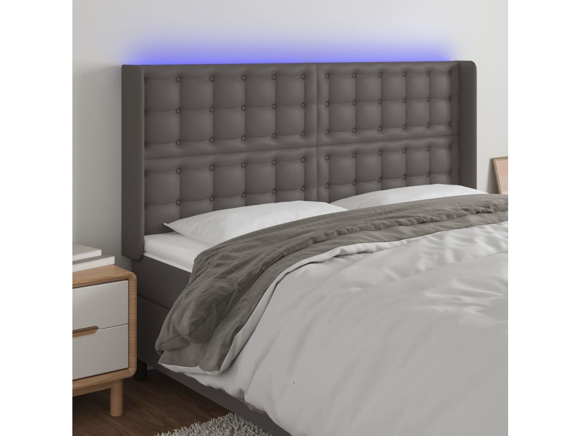 Vidaxl Cabeceira Cama C/ Led Couro Artif. 183x16x118/128 Cm Cinzento