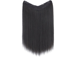 Aplique de cabelo feminino em fibra resistente a altas temperaturas, preto, com pressão confortável.