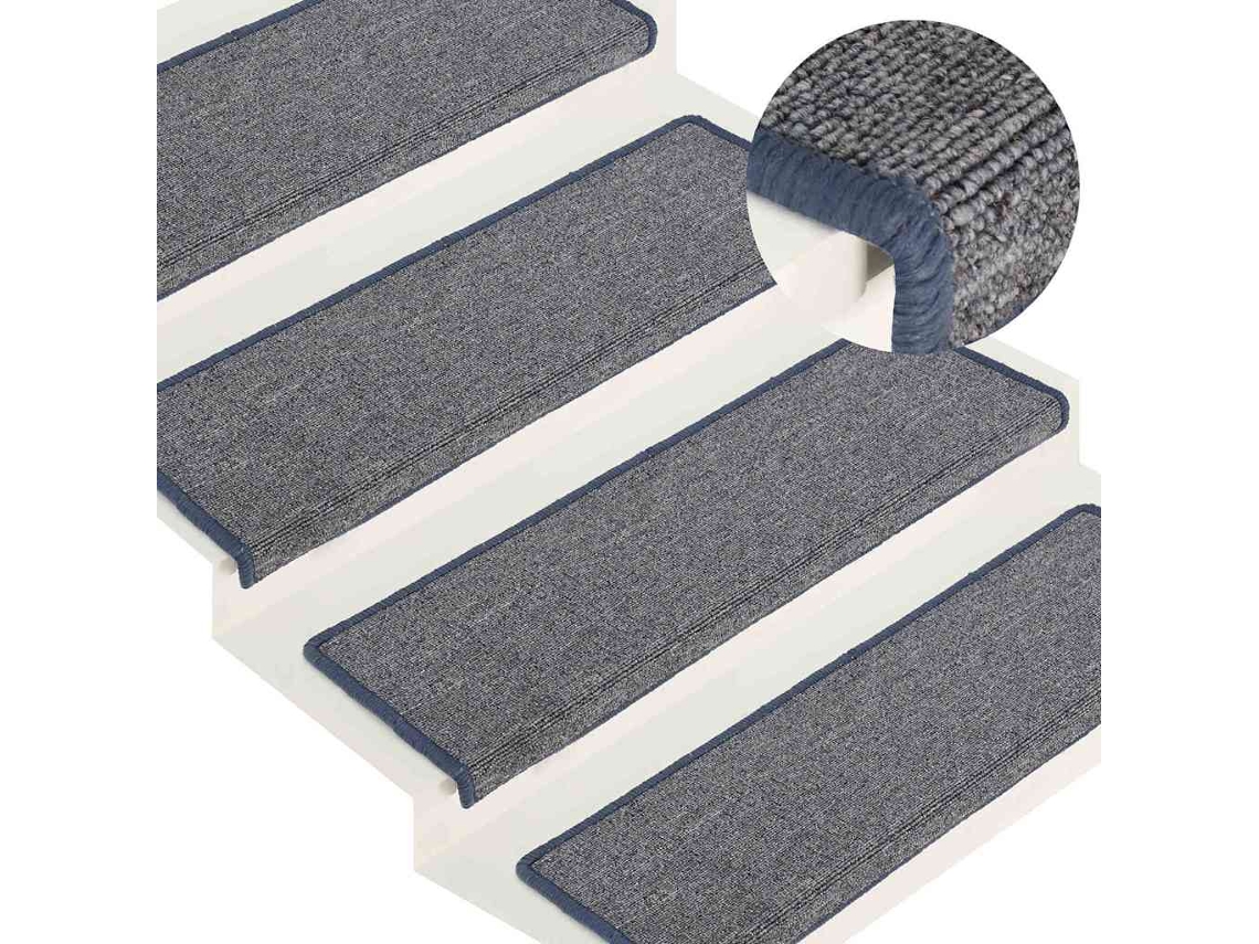 Vidaxl Tapetes De Escada 15 Peças 65x21x4 Cm Cinza Claro E Azul Com Borda Retangular