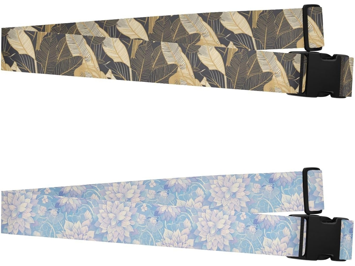 Conjunto De 2 Cintas Bagagem Em Formato Folha Bananeira, Nas Cores Dourada E Cinza Linhas Simples Ajustáveis Acessórios