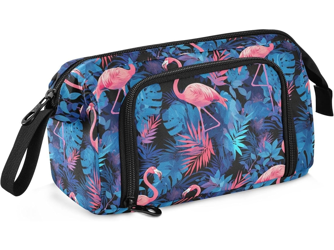 Estojo Grande com Fecho de Zíper, Ideal para Enfermeiras e Escolas. Estampa Flamingo. 24 X 9,5 15 Cm