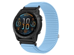Bracelete Para Garmin (20mm) - Nylon Trançado - Fecho De Velcro - Interface Metálica Azul Claro