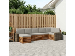 Vidaxl Conjunto De Sofá Sectional 7 Pcs Natural E Cinzento-claro