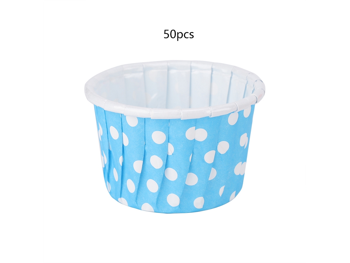 50 Forminhas De Papel Para Mini Cupcakes, Redondas E Com Bolinhas, Ideais Festas Em Casa Casamentos, Na Cor Azul.