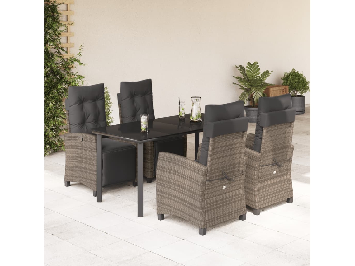 Vidaxl 5 Pcs Conjunto De Jantar P/ Jardim C/ Almofadões Vime Pe Cinza