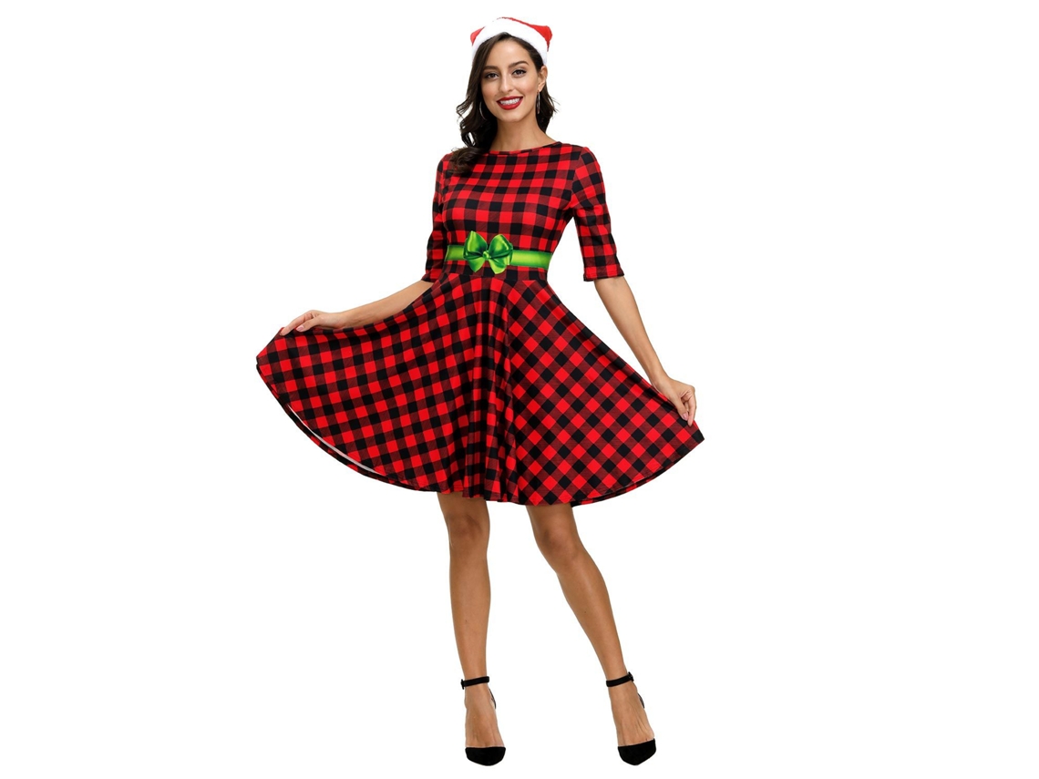 Roupas de Natal Vestido Slim Estampado S