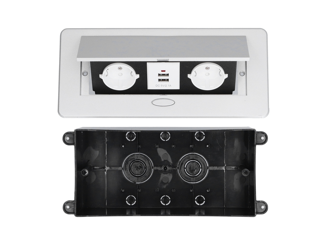 Tomada De Mesa Com 2 Tomadas E 2 Portas Usb Recessada