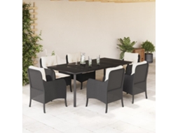 Conjunto 7 Peças Jantar P/ Jardim C/ Almofadões Vime Pe Preto Dkd Home Decor
