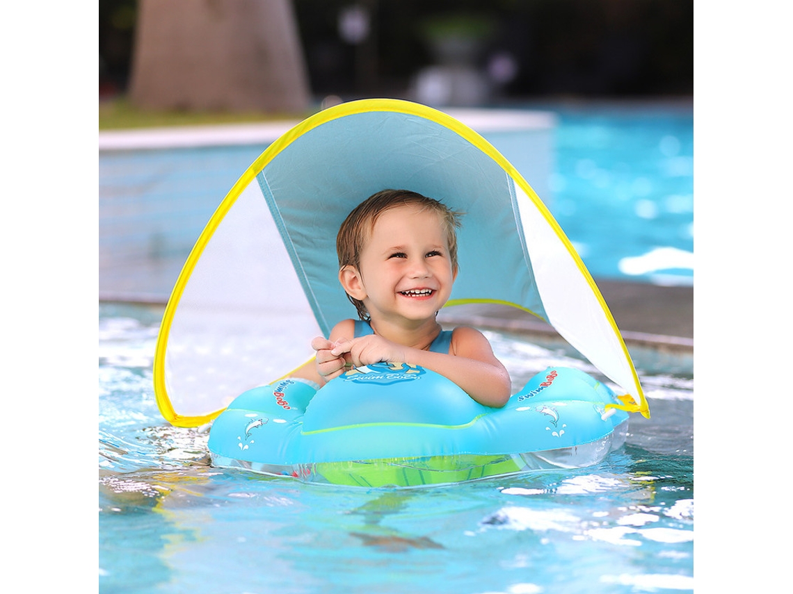 Boia De Natação Inflável Para Bebês Boia De Natação Para Piscina Infantil Com Proteção Solar E Teto Verde -aquaforge