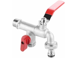 Divisor De Mangueira, Torneira 2 Vias, Rosca Macho 1/2", Torneira Dupla Ângulo Reto Com Botão Vermelho, Conexão Rápida