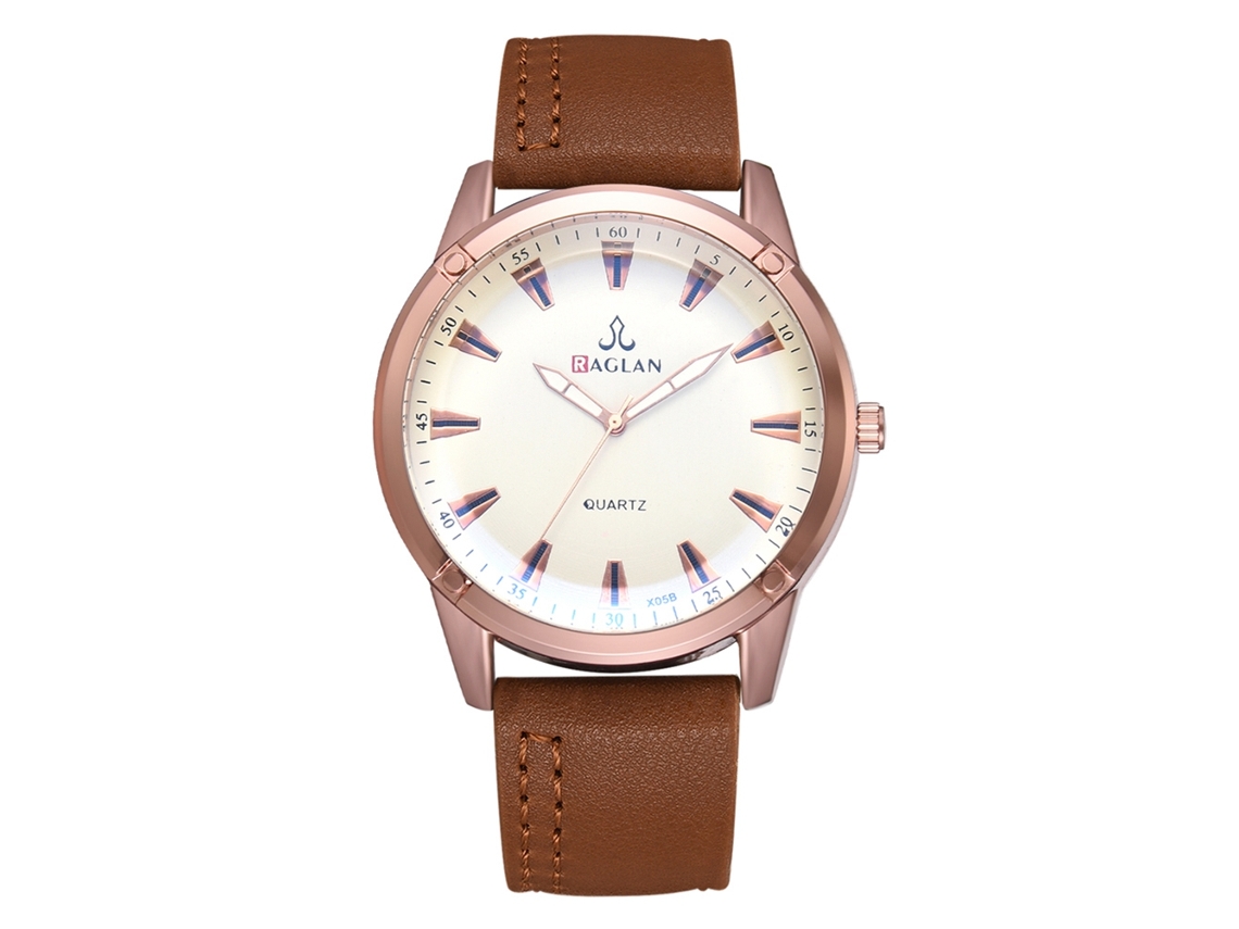 Relógio masculino de quartzo com pulseira de couro PU, estilo casual, mostrador marrom com escala.