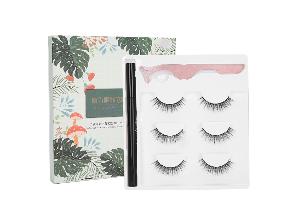 Kit De Ferramentas De Maquiagem Com Eyeliner Líquido Autoadesivo, Cílios Falsos E Pinça (e29 Caixa Verde)