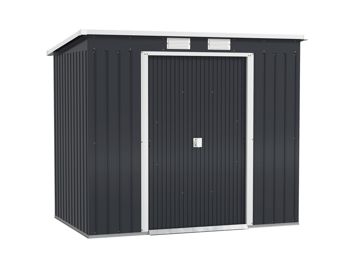 Abrigo De Jardim Exterior Em Aço Galvanizado 213x130x173 Cm, Porta De Correr Para Armazenamento, Cinza Escuro