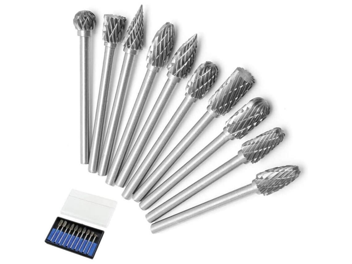 Conjunto De 10 Limas Rotativas Aço Tungstênio Com Corte Duplo E Haste 3 Mm, Brocas Helicoidais Para Ferramentas Rotativas Dremel