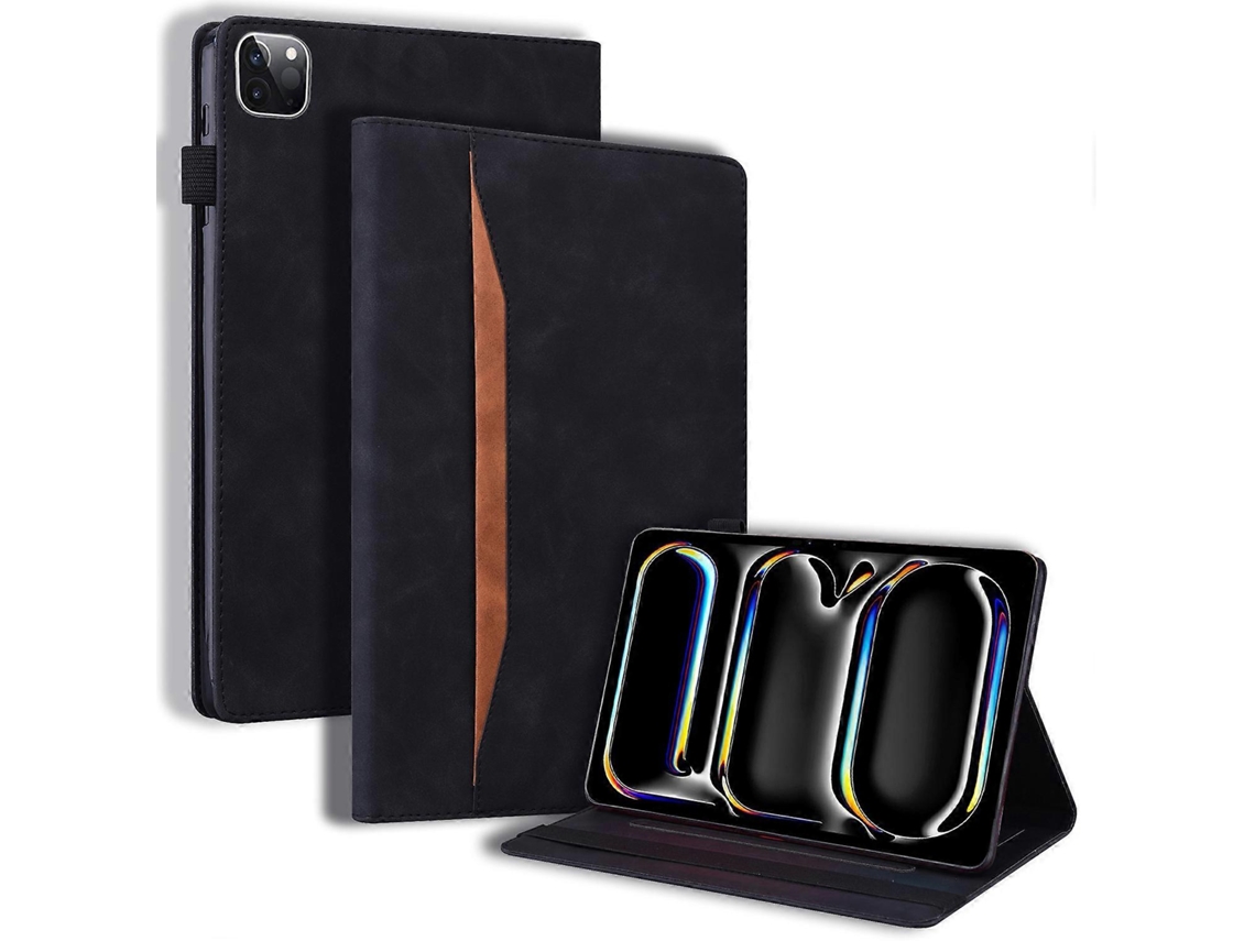 Capa para iPad Pro 11 com compartimento para cartão e suporte de couro sintético, Hengrongshen Preto (2024)