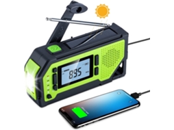 Rádio Portátil AQUAFORGE com tela lcd e bateria recarregável de 2000mah, manivela, carregador solar, alarme sos, verde