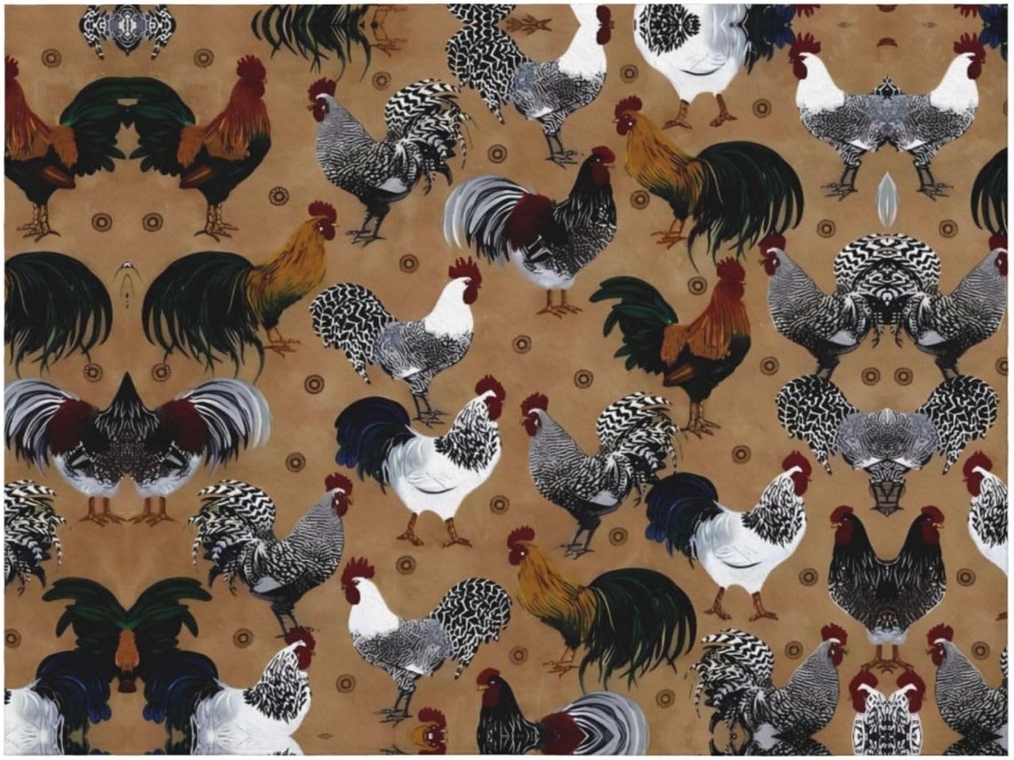 Colcha de Flanela com Estampa Galo e Galinha Macia Aconchegante para Sofá Quarto 152 4 X 127 Cm, Macio, Quente