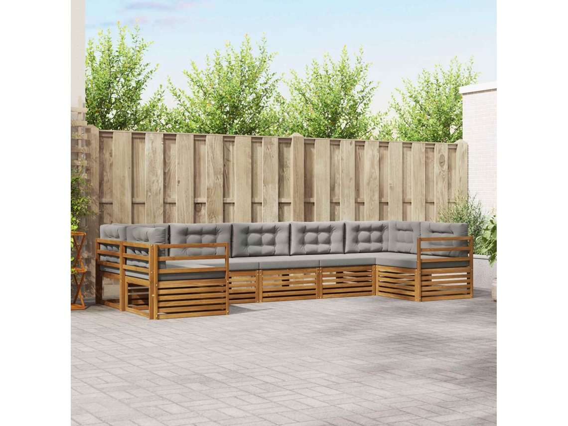 Vidaxl Conjunto De Sofás Para Exterior 7 Unid. Cinza Natural E Claro