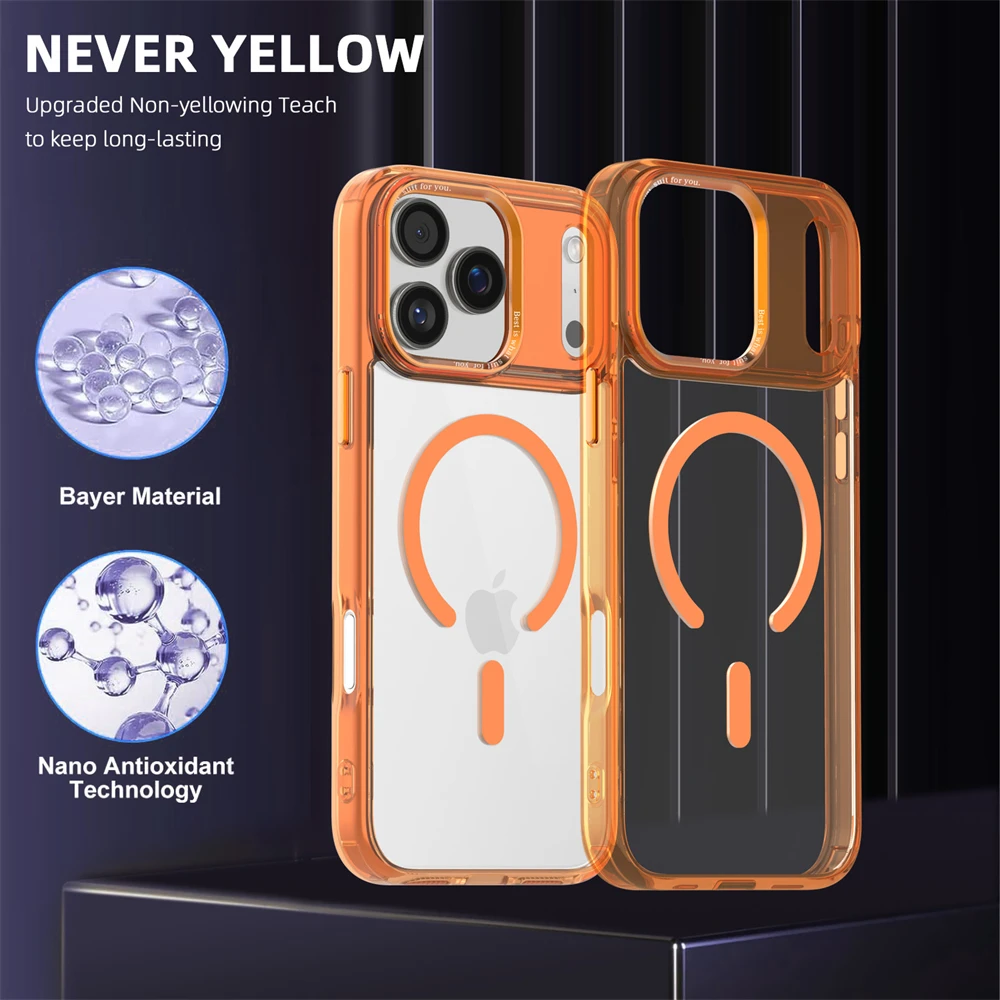 (iphone 16 Plus, Laranja) Capa Magnética Para Iphone, Compatível Com Carregamento Sem Fio Magsafe.