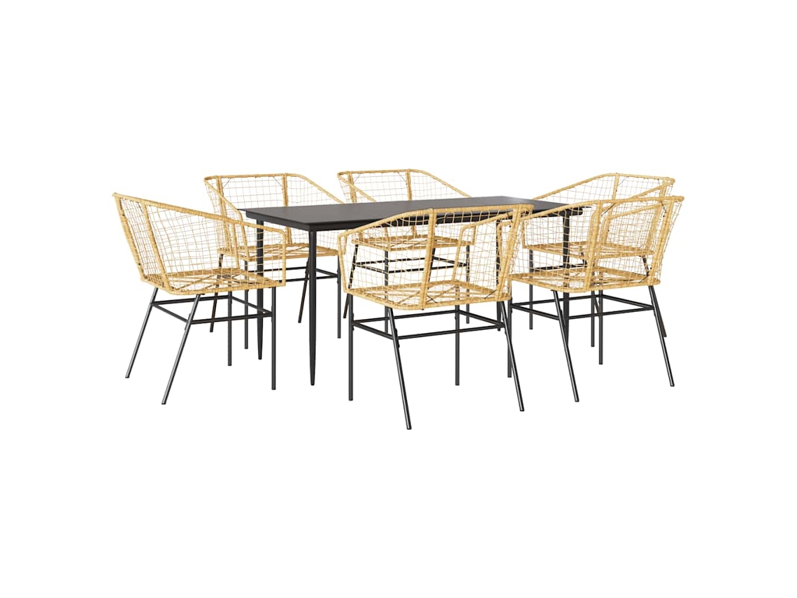 Conjunto 7 Jantar Jardim Vidaxl Vidro Vime Pe Marrom