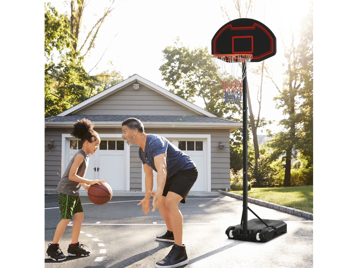 Cesta de basquete Liptaptyn com suporte ajustável de 195-250 cm para crianças de 8 a 14 anos, ideal para atividades ao ar livre com rodas
