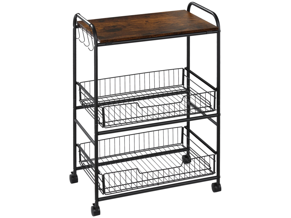 Carrinho de cozinha com 3 níveis, 60x38x85,5 cm, rústico S/MARCA