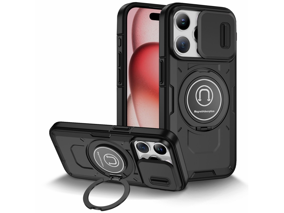 Suporte Casa Para Iphone 15 Pro Pele Sintética Magnética Preto