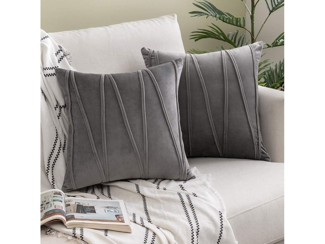 2026 fundas de Almohada de Terciopelo Rayado Decorativas Suaves 2 Piezas 45x45cm Gris para Sofá Cama Coche Sala