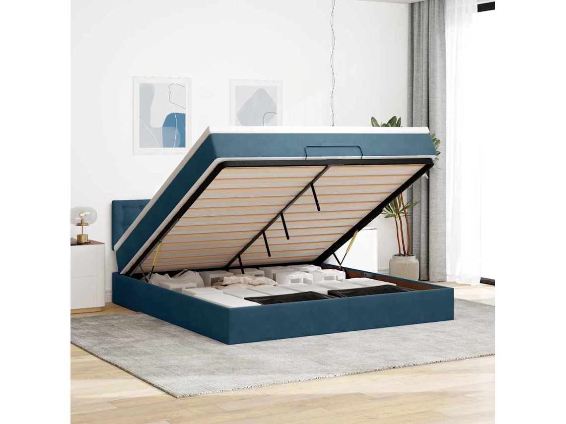 Vidaxl Estrutura De Cama Otomana Com Colchão 180x200 Cm Azul Escuro