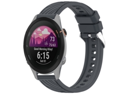 Bracelete Para Garmin Forerunner 255s (18mm) - Silicone - Textura Listrada - Fivela De Aço Prate Cinza Escuro