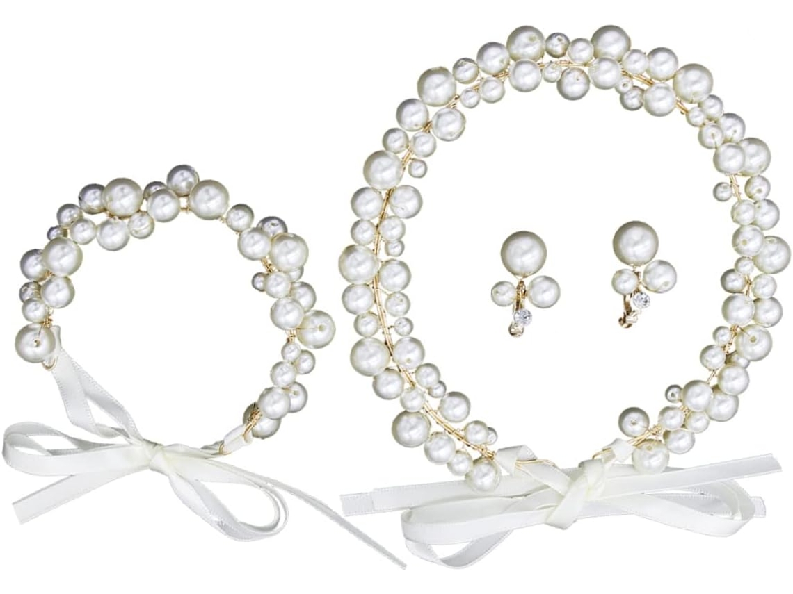 Conjunto De Joias De Noiva Com Pérolas, Elegante Conjunto Para Mulheres.
