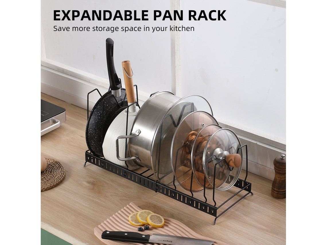 Nova Line rack de Panelas Expandível Aço Inoxidável com 8 Compartimentos Ajustáveis para Cozinha Preto/prata