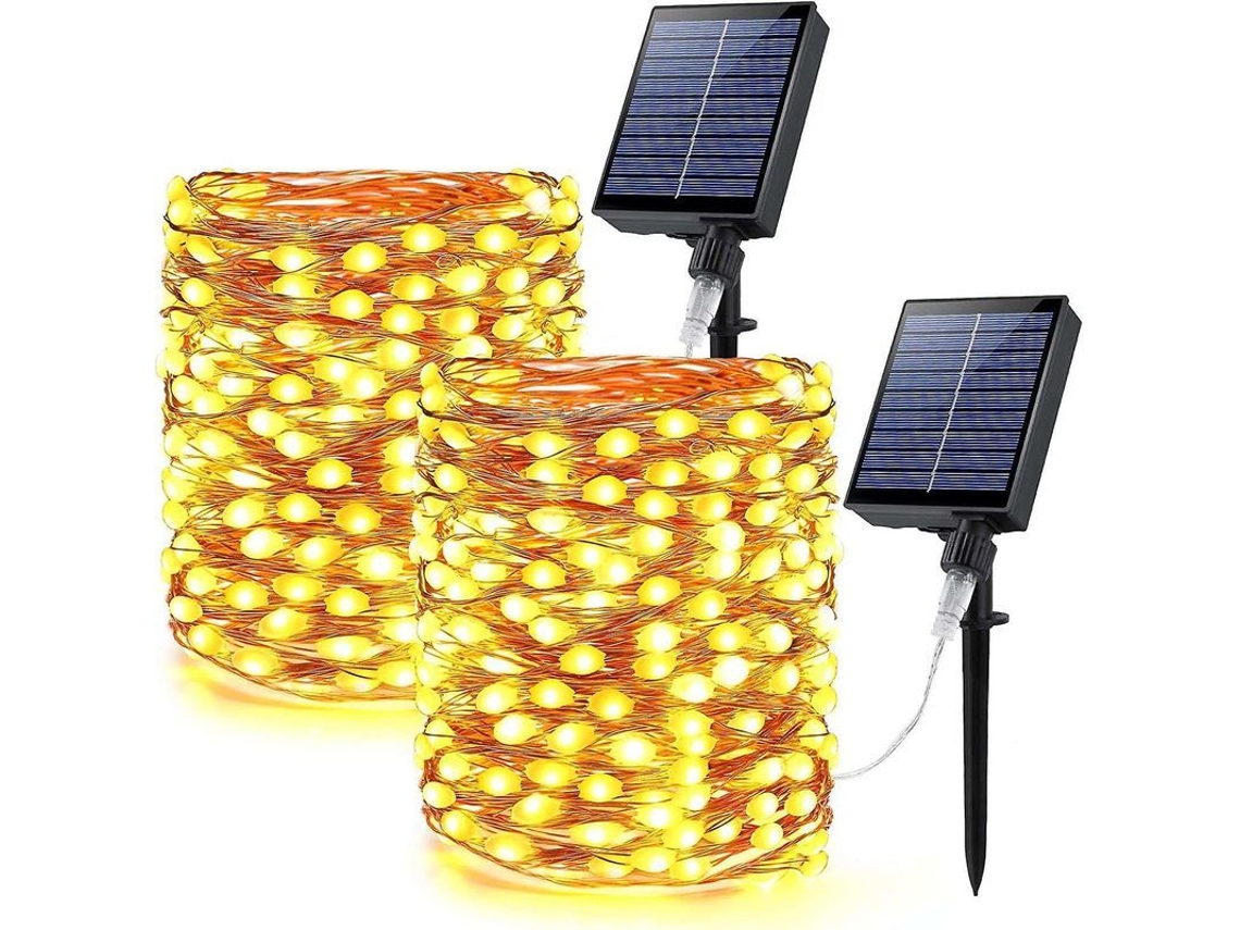 Luces De Navidad Solares 2 Pack 66ft 200 Led Exteriores Impermeables 8 Modos Brillo Intenso