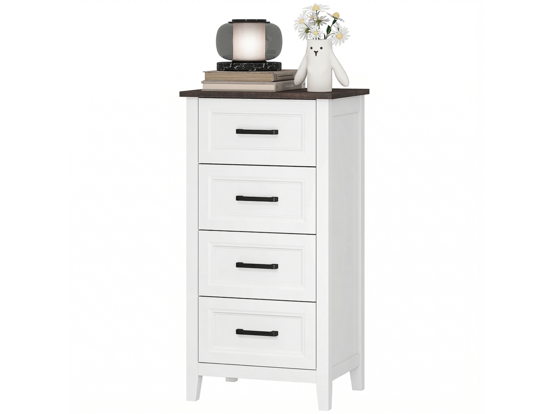 Cômoda Com 4 Gavetas, Móvel Alto Para Quarto E Sala De Estar.