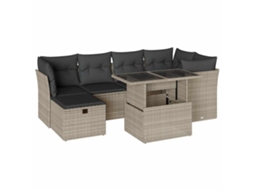 Conjunto 7 sofás jardim com almofadões VIDAXL vime PE cinzento-claro